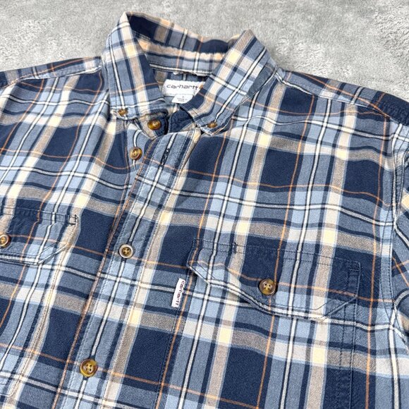 Carhartt Men’s L Blue Tan Plaid Long Sleeve Button Up Workwear Shirt - Picture 2 of 10